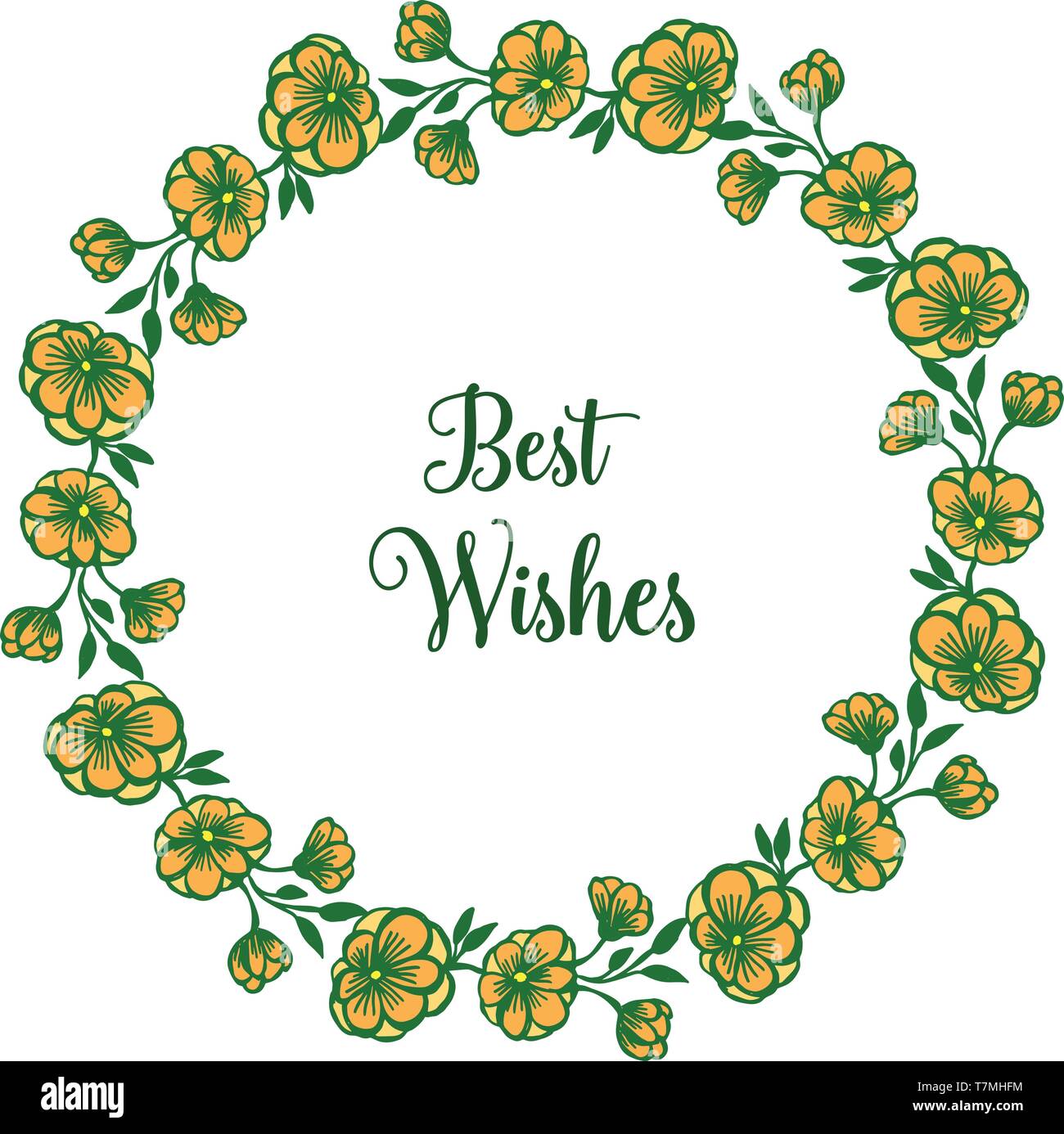 Vector illustration beauty yellow flower frame for design best wishes ...