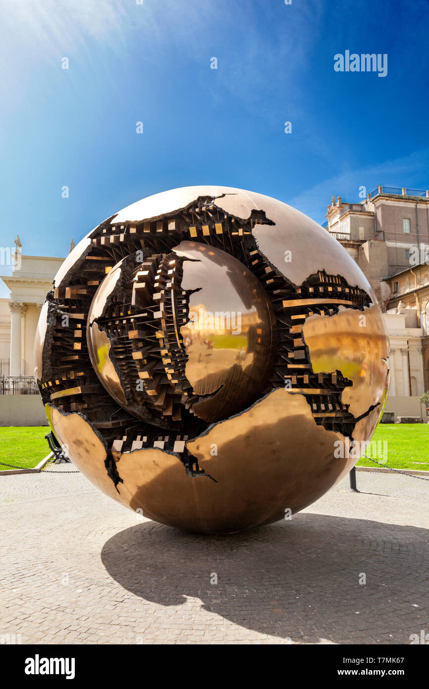 Sphere Within Sphere (Sfera con Sfera) by Arnaldo Pomodoro at the Vatican Museum,Vatican City, Rome, Italy Stock Photo