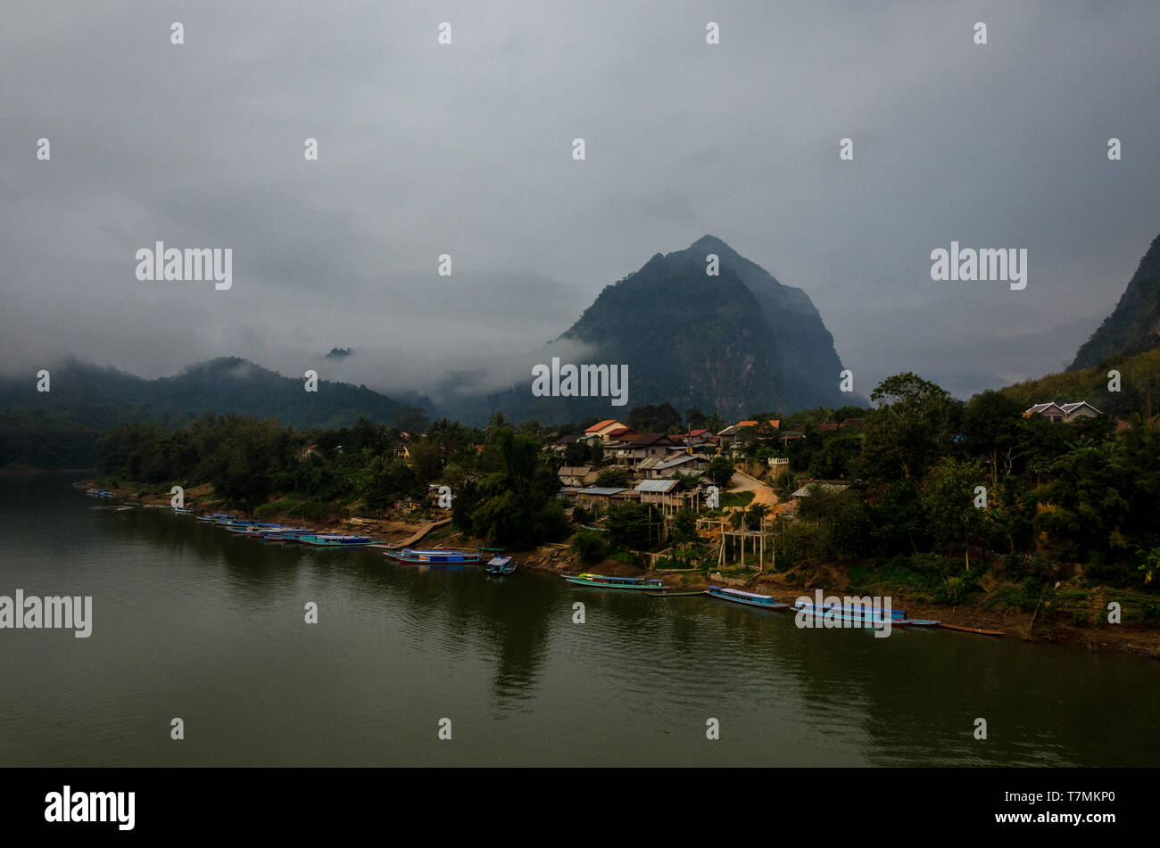 The Nam Ou River in Muang Khua, Laos Stock Photo