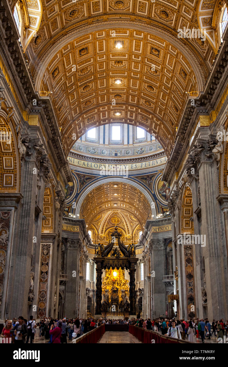 Interior of The Papal Basilica of St. Peter in the Vatican, or simply St. Peter's Basilica, Rome, Italy Stock Photo