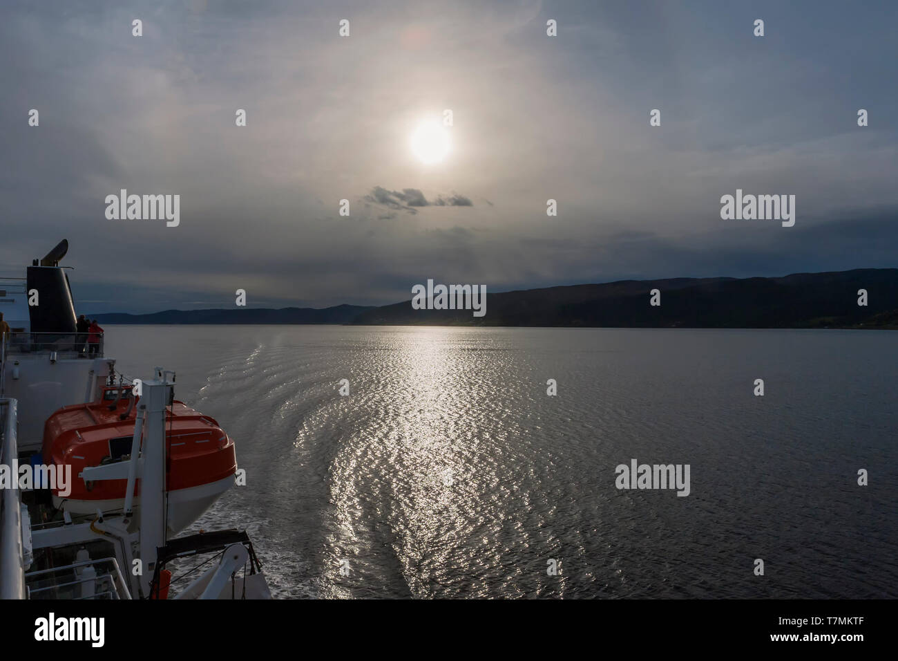 Trondheimsfjorden, Trøndelag, Norway, from the deck of Hurtigruten ship 'MS Spitsbergen' Stock Photo