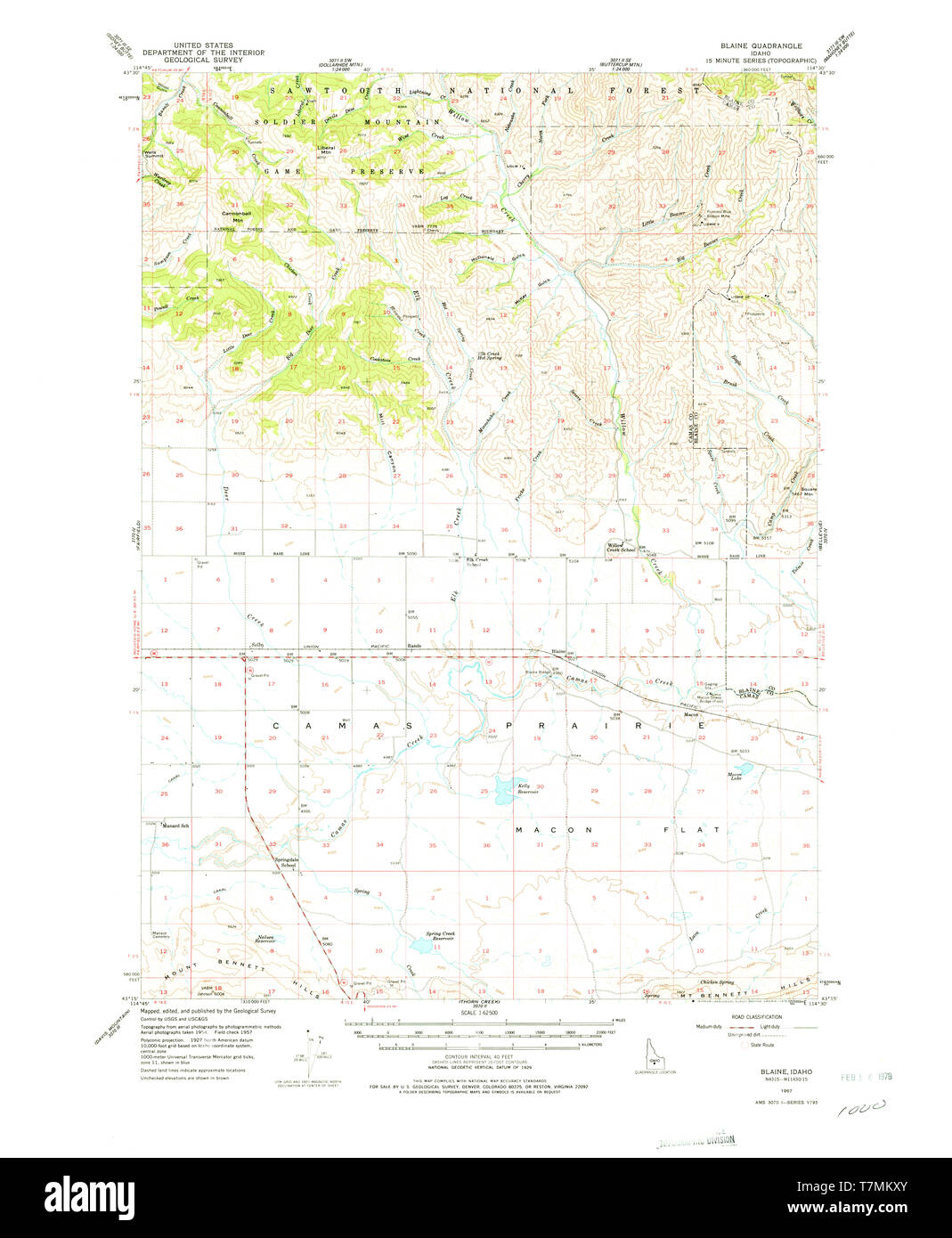 USGS TOPO Map Idaho ID Blaine 238929 1957 62500 Restoration Stock Photo