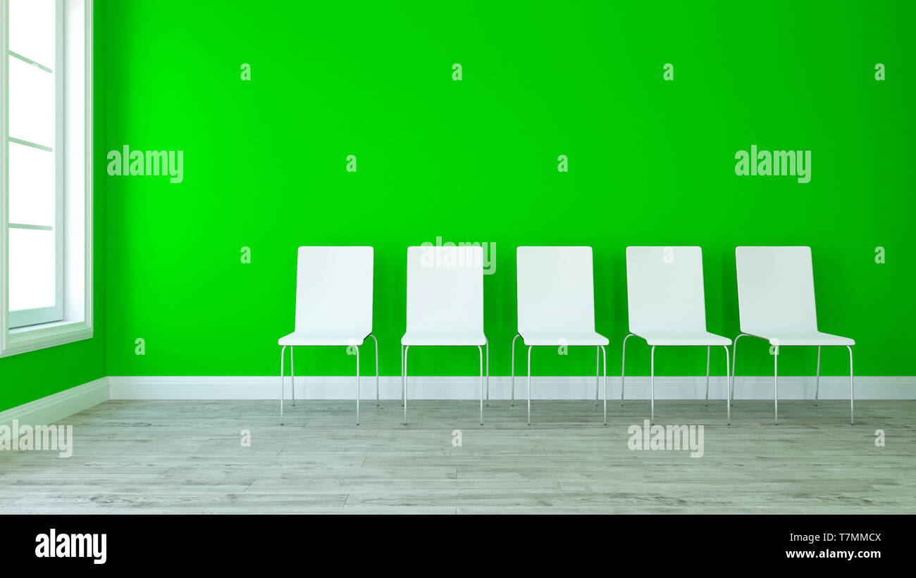 Render of 3D Row of chairs in contemporary Empty Room Stock Photo - Alamy