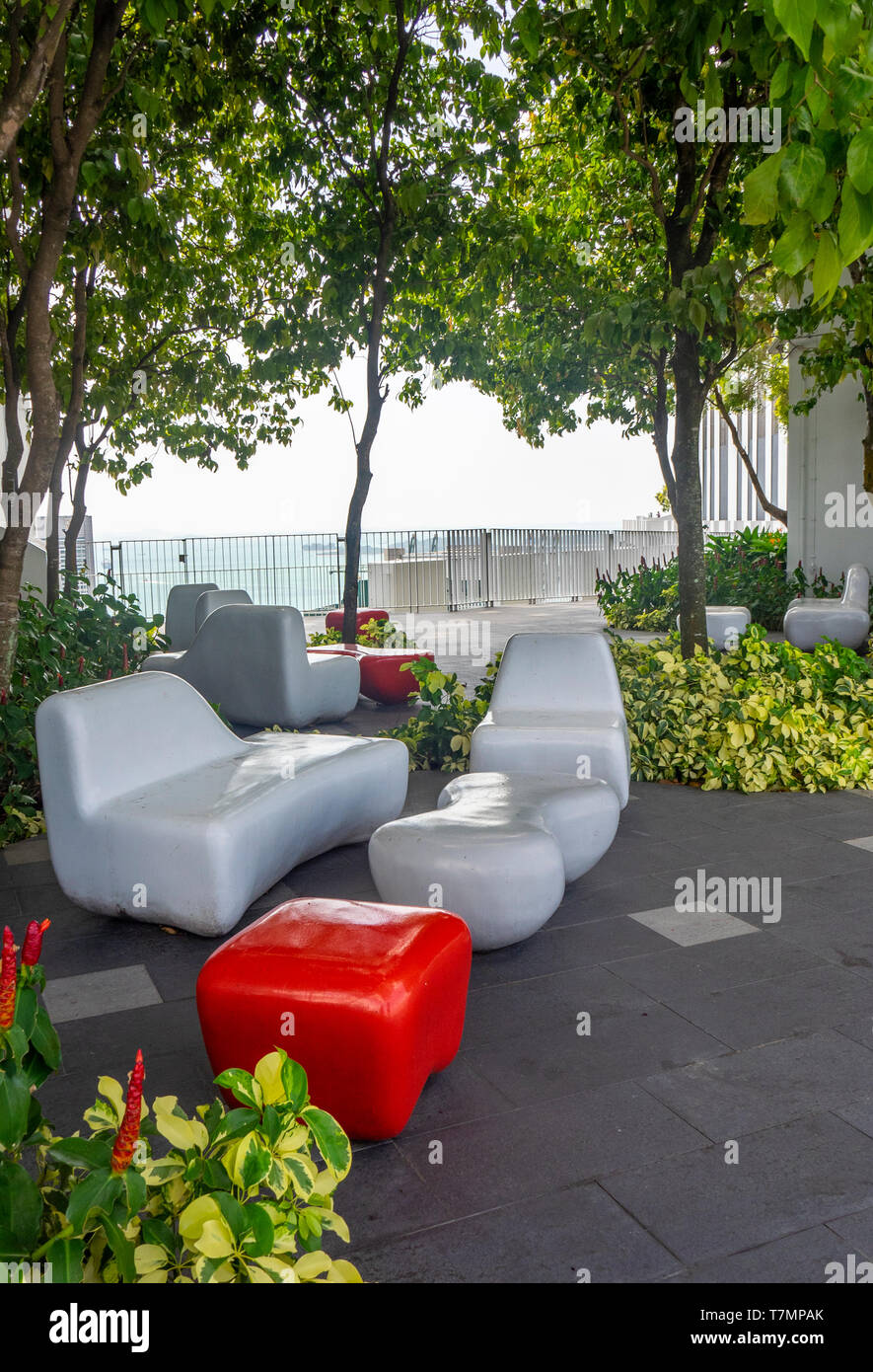 Outdoor furniture on the 50th floor sky garden viewing platform at