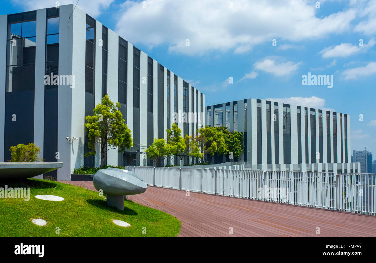 Outdoor furniture on the 50th floor sky garden viewing platform at PinnacleDuxton apartment