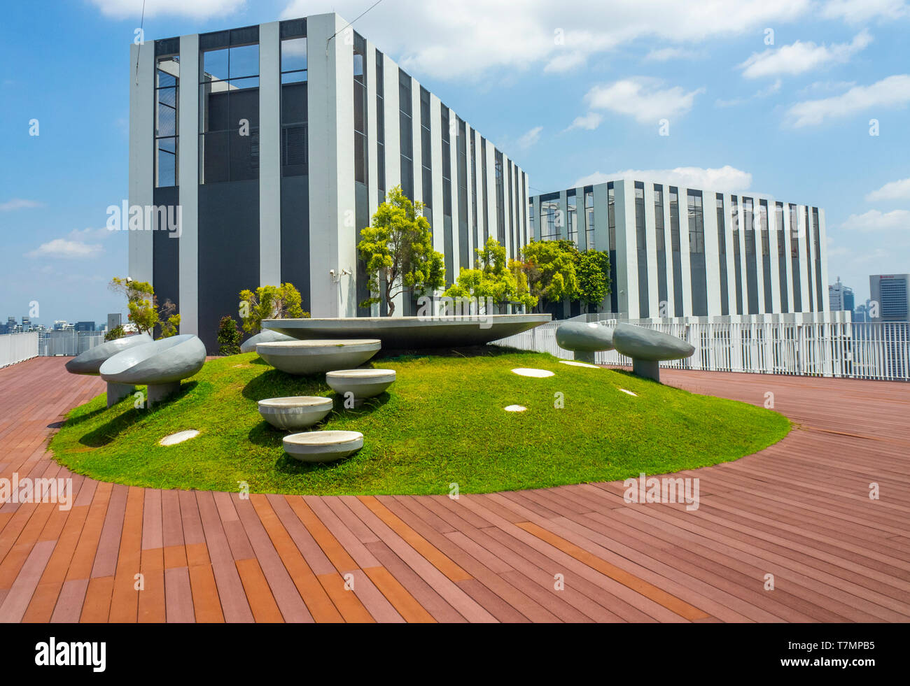 Outdoor furniture on the 50th floor sky garden viewing platform at PinnacleDuxton apartment