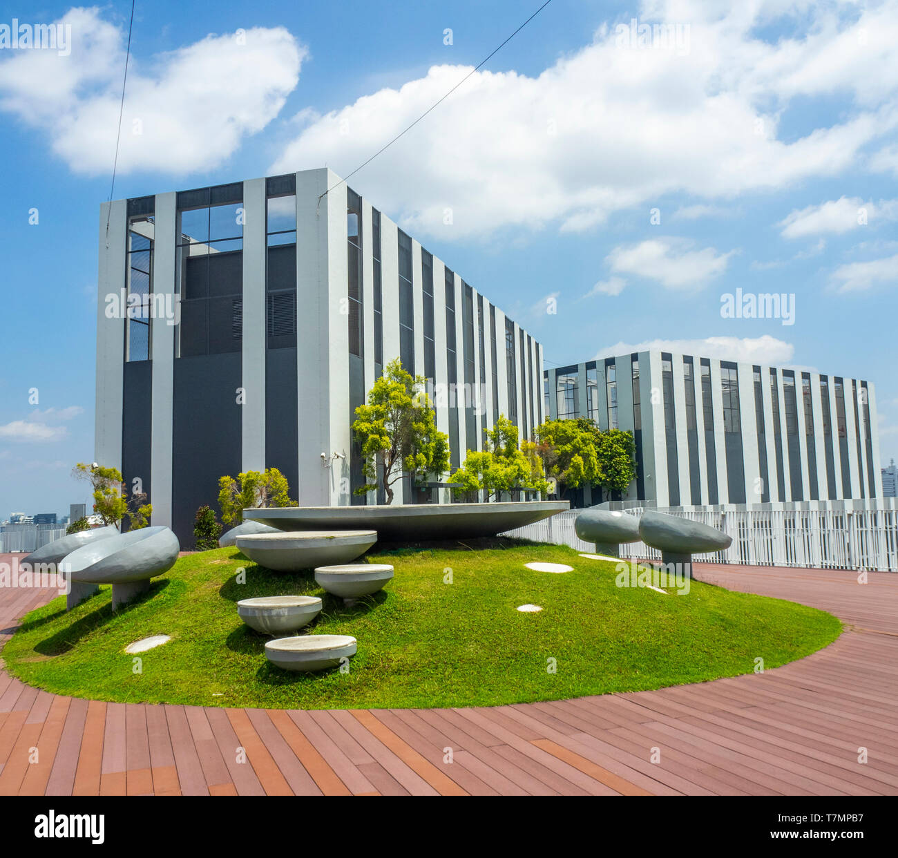 Outdoor furniture on the 50th floor sky garden viewing platform at PinnacleDuxton apartment
