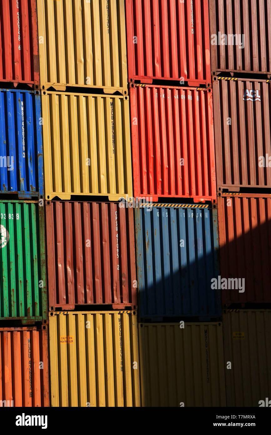 France, Rhône, Lyon, Container terminal of Port Edouard Herriot Stock Photo