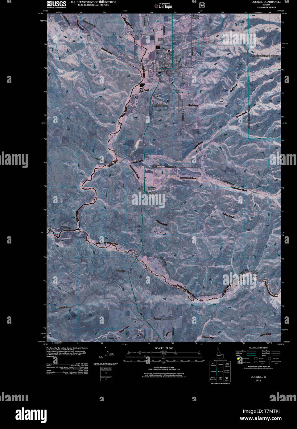 Inverted USGS Topo Map of Council, Idaho