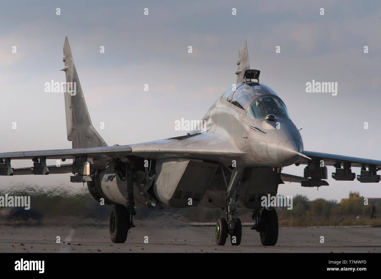 Serbian Air Force Soviet-made MiG-29 (NATO reporting name: Fulcrum) air superiority fighter jet combat aircraft Stock Photo