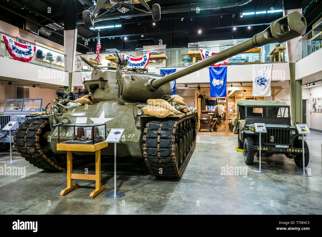 United States, New England, New Hampshire, Lakes Region, Wolfeboro, Wright Museum of World War Two, WW2-era military vehicles with M-26 Pershing tank Stock Photo