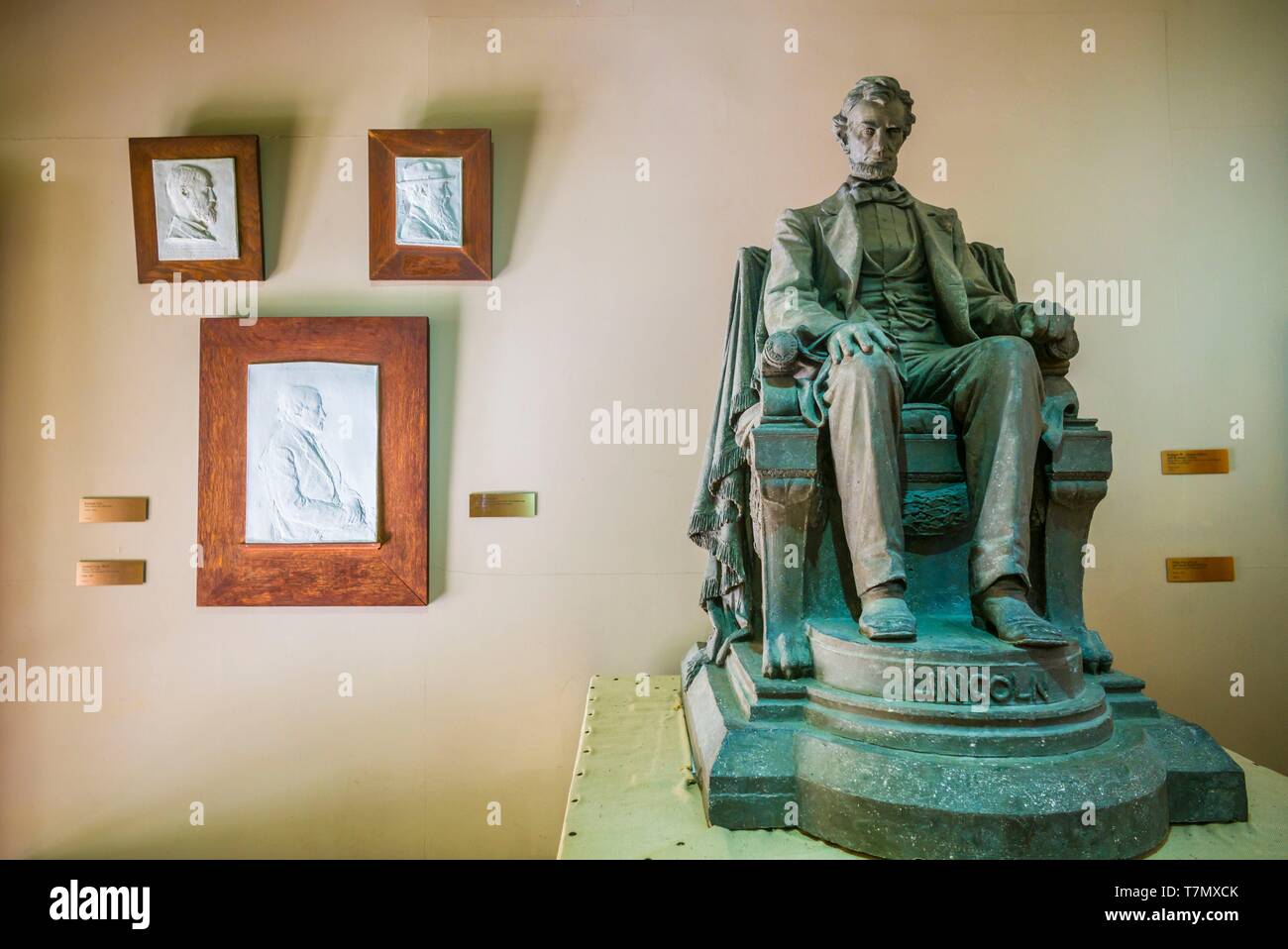 United States, New England, New Hampshire, Cornish, Saint-Gaudens National Historic Site, former home of 19th century sculptor, Augustus Saint-Gaudens, New Gallery, sculpture of Abraham Lincoln Stock Photo