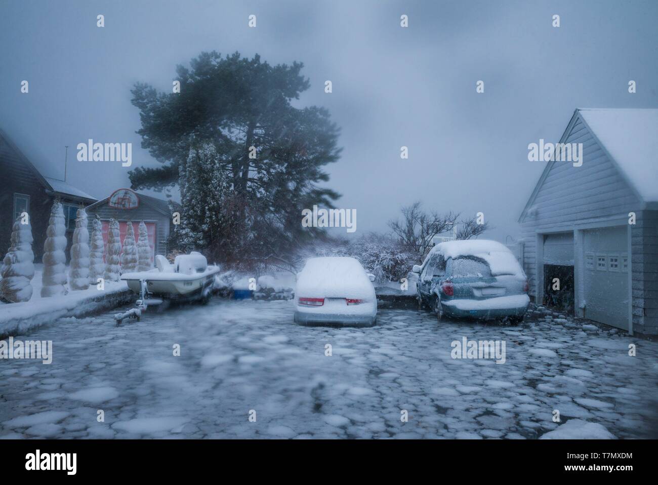 United States, Massachusetts, Cape Ann, Annisquam, winter storm with flooding Stock Photo