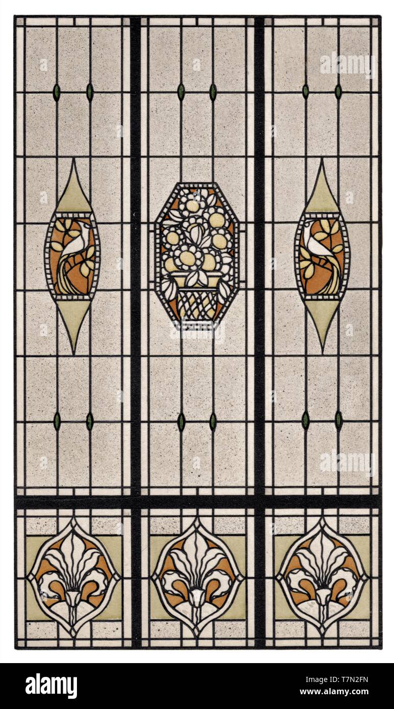 Stained Glass 3 Patterns Birds Floral Art Nouveau Vintage Illustration By Artistic Stained Glass 1911 Stock Photo Alamy