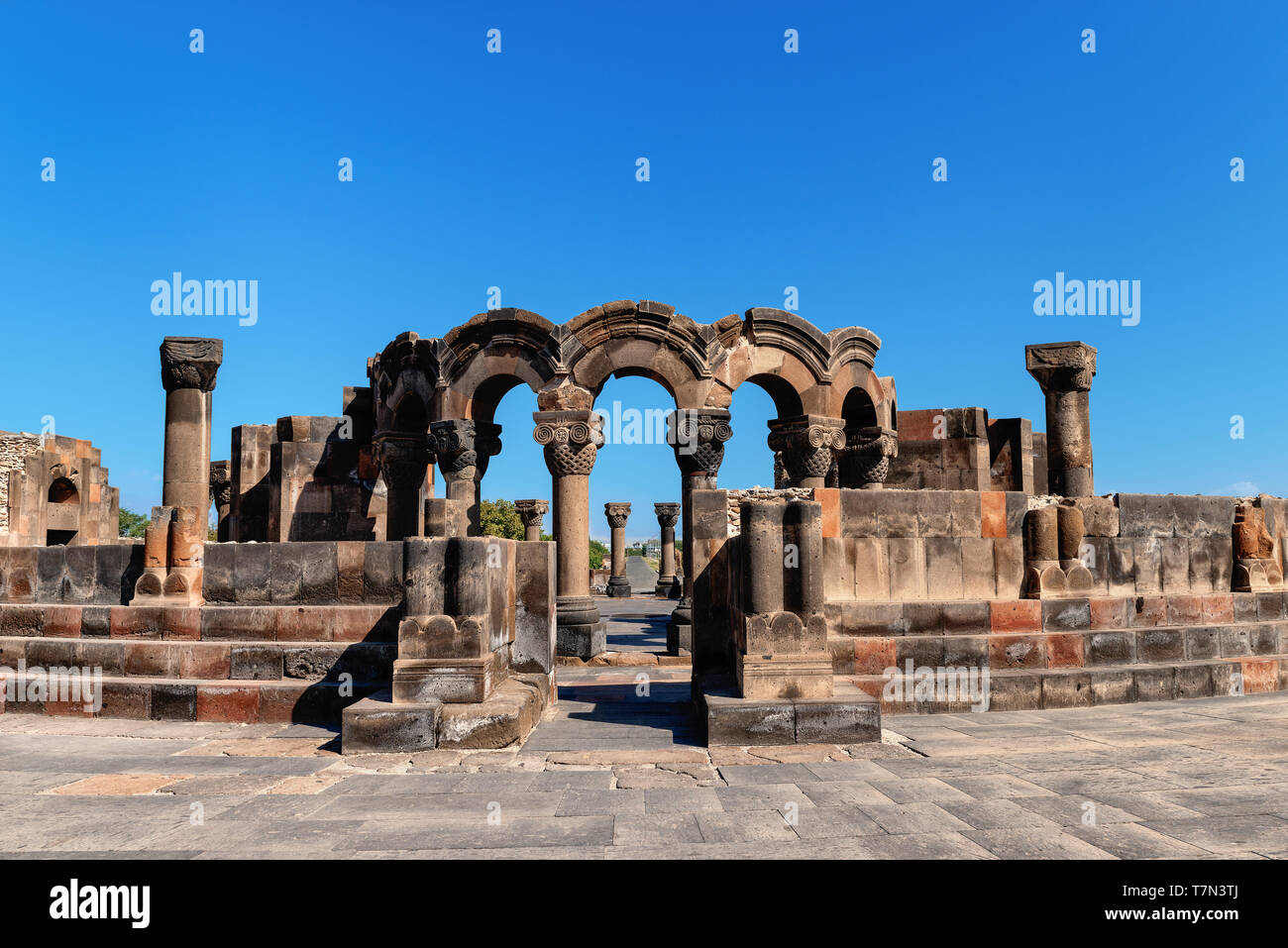 Ruins of the Temple of Zvartnots with blue sky in background, Yerevan, Armenia Stock Photo