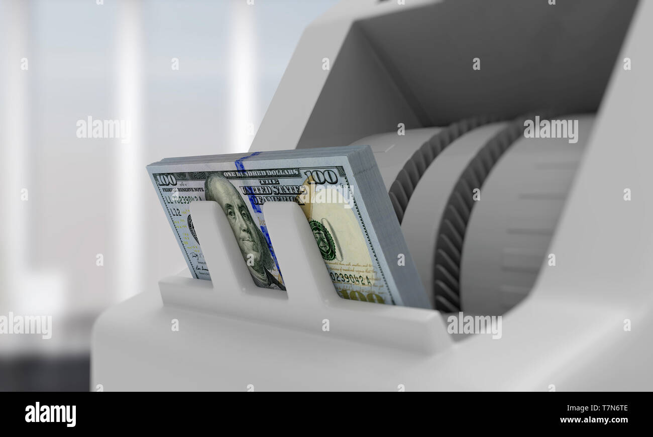 Electronic money counter with dollar bills Stock Photo Alamy