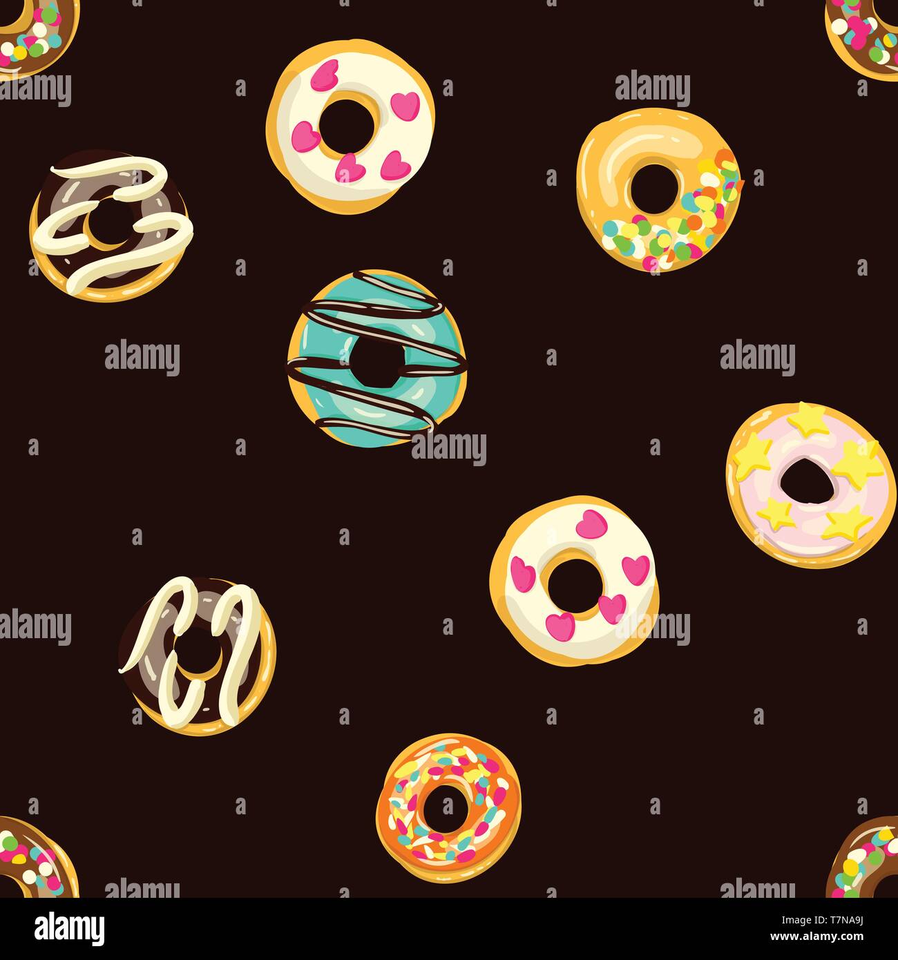 Glazed Donuts seamless pattern. Bakery Vector illustration. Top View ...