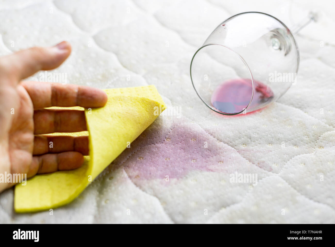 Sponge Cleaning Wine Stain Dropped Wineglass Spilled Wine On