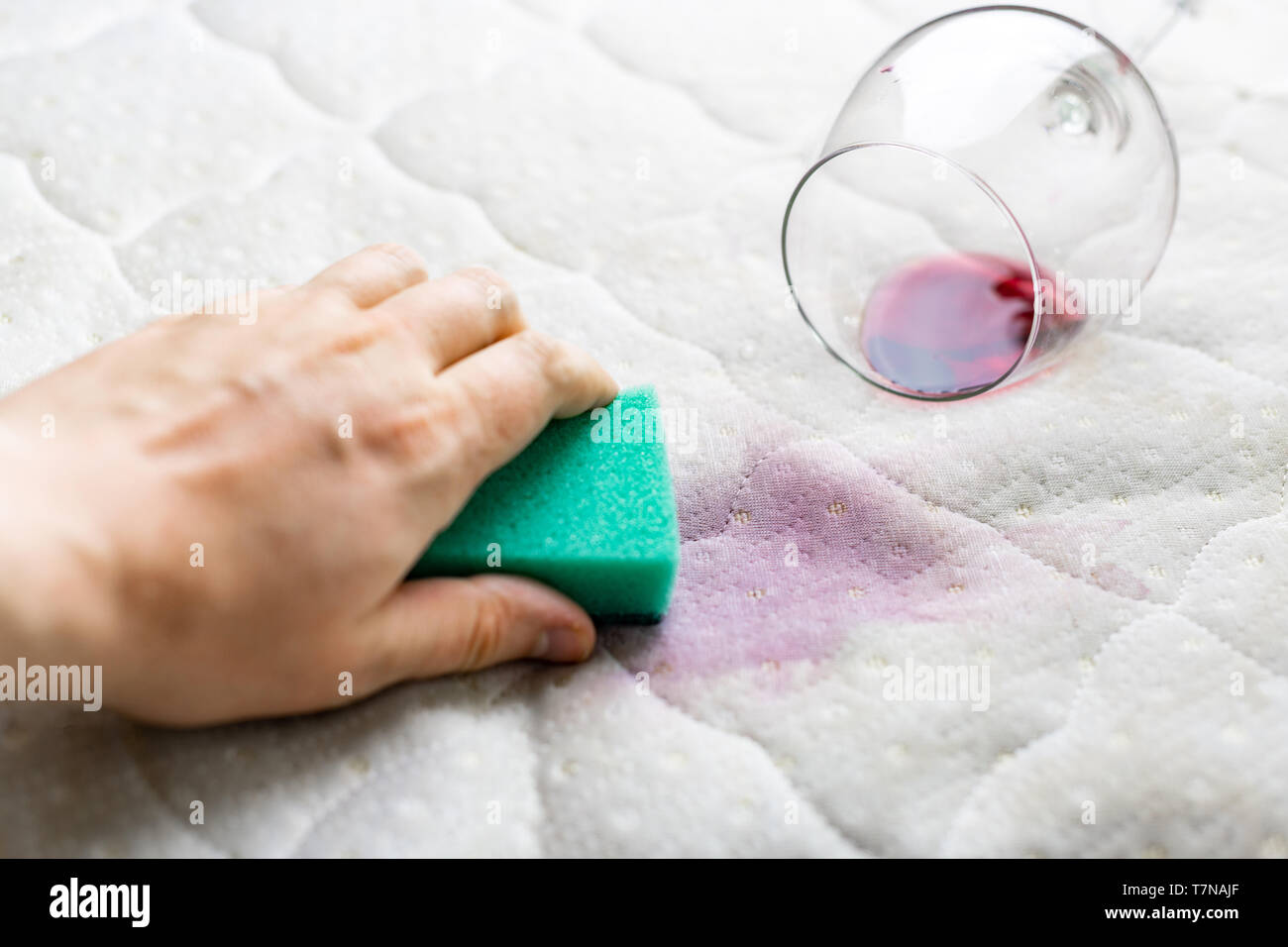 Sponge Cleaning Wine Stain Dropped Wineglass Spilled Wine On
