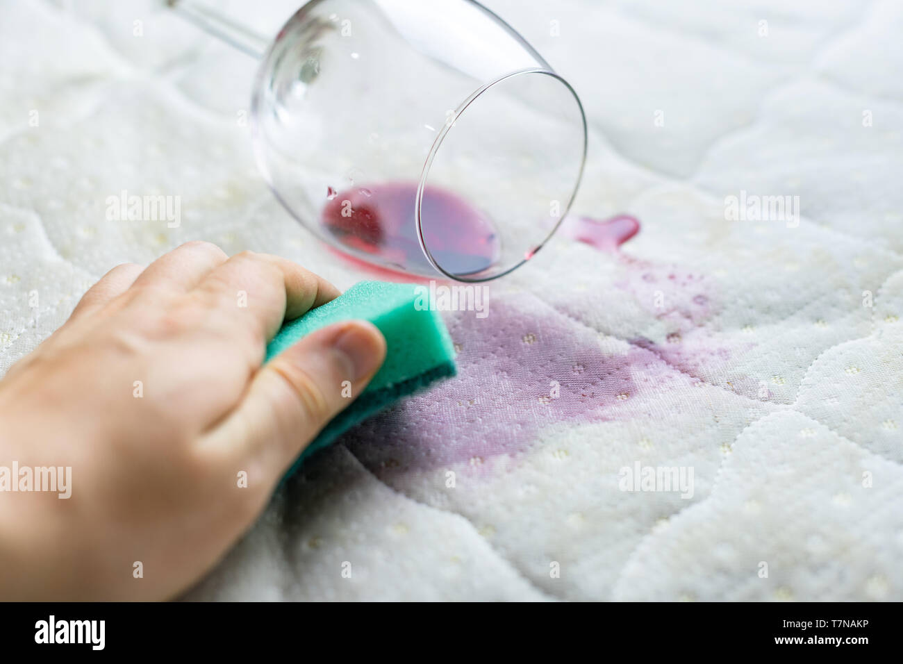 Sponge Cleaning Wine Stain Dropped Wineglass Spilled Wine On