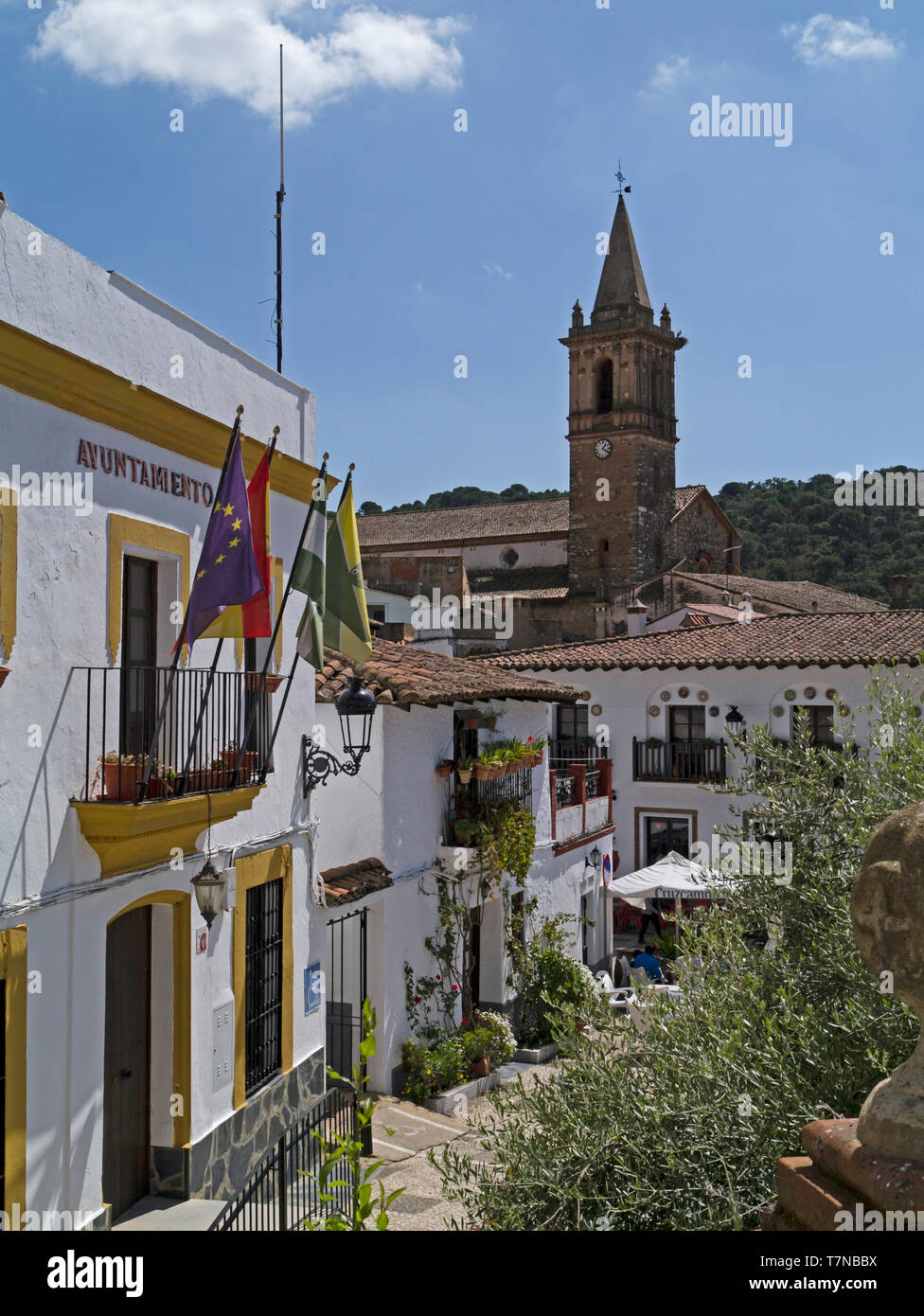 Ayuntamiento de Alajar, the town hall of the village of Alajar,Sierra de Aracena,Heulva,Andalucia,Spain Stock Photo