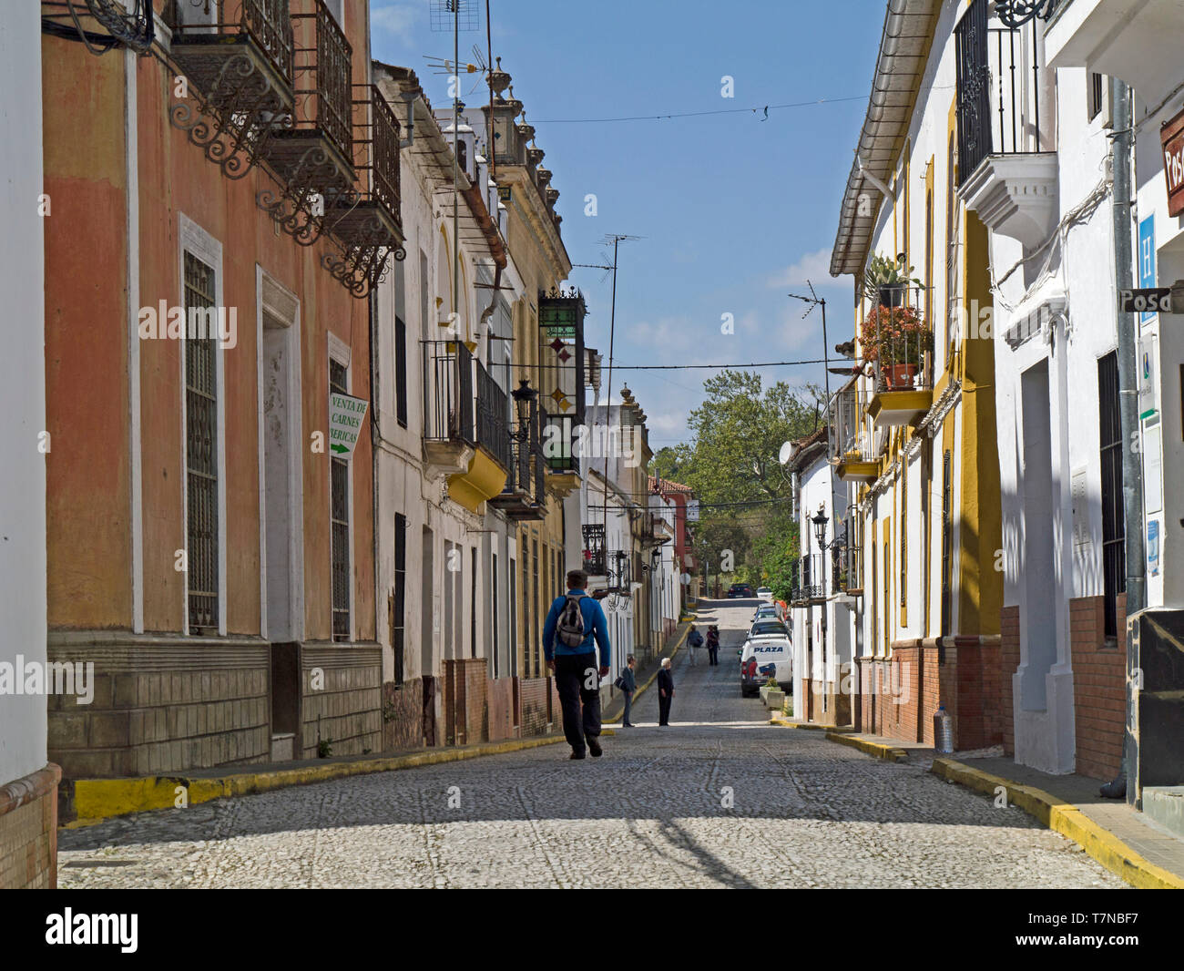 quiet main street of the village of Alajar,Sierra de Aracena,Heulva,Andalucia,Spain Stock Photo