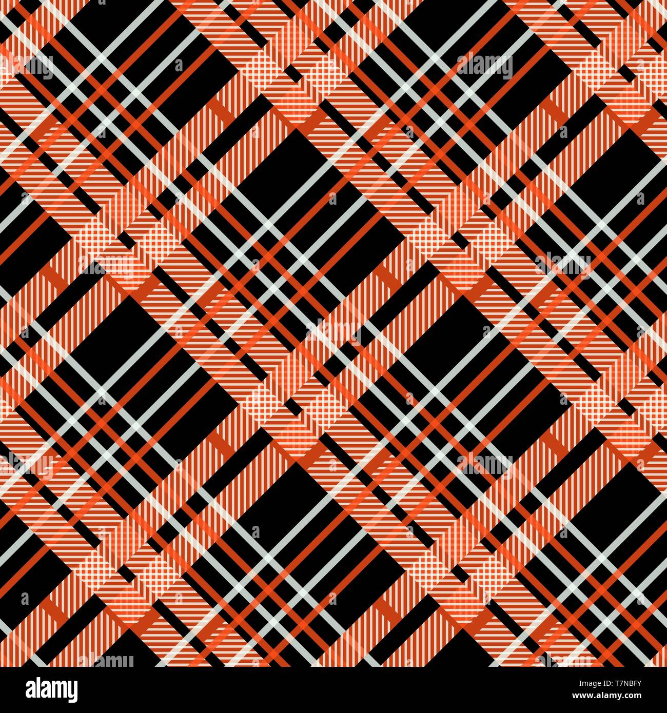 Orange red and black tartan plaid seamless pattern