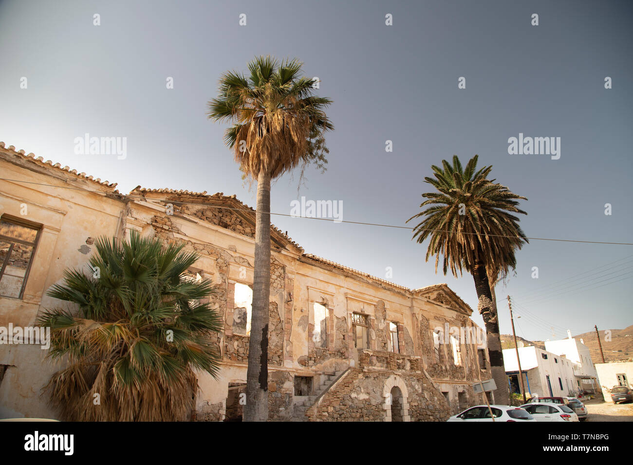 Greece, Cyclades islands, Serifos, Megalo Liwadi, abandoned old mansion Stock Photo