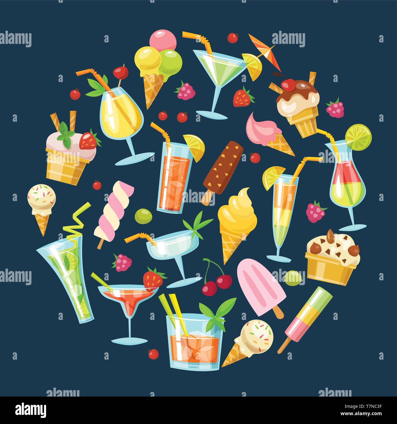 Vector design with summer vector cocktails and ice cream icons Stock ...