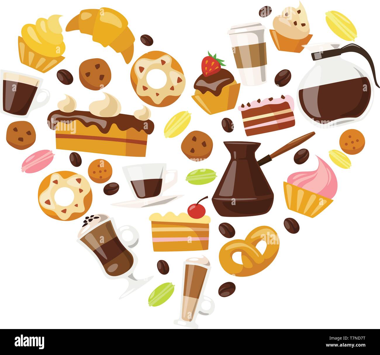 Heart shape coffee  design with coffee and sweets elements Stock Vector