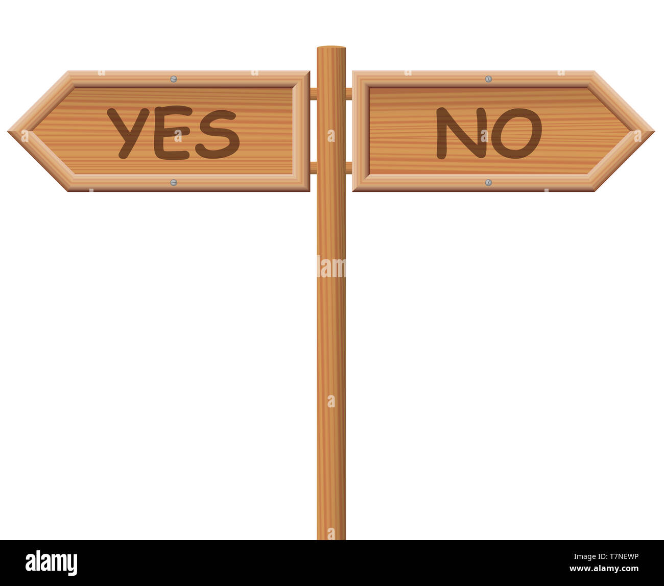 YES NO street sign, wooden style. Symbolic for decision difficulties. Make a choice, choose your path. Stock Photo