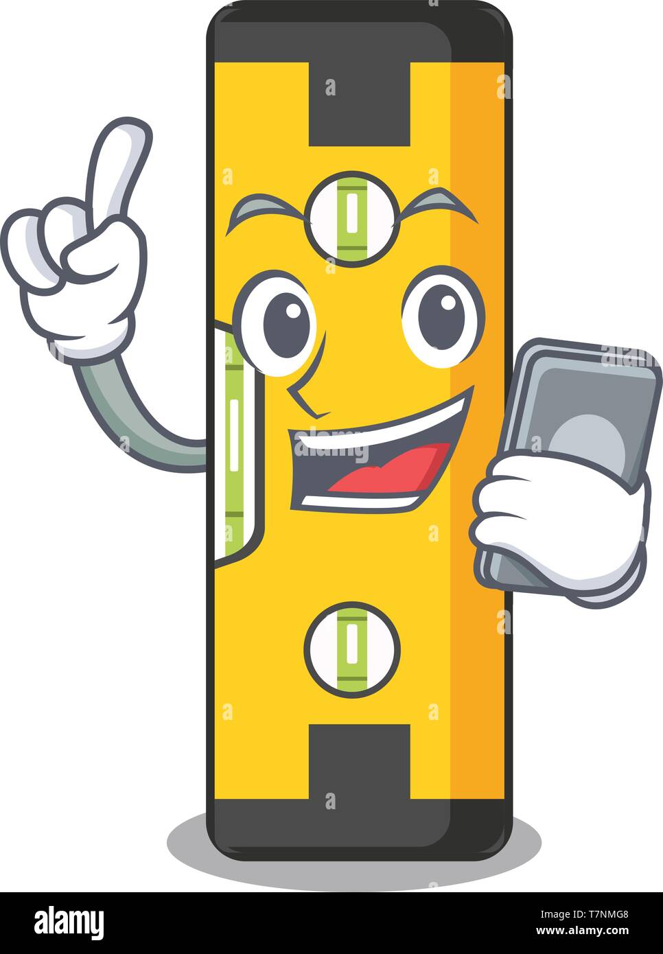 With phone spirit level isolated in the cartoon Stock Vector Image