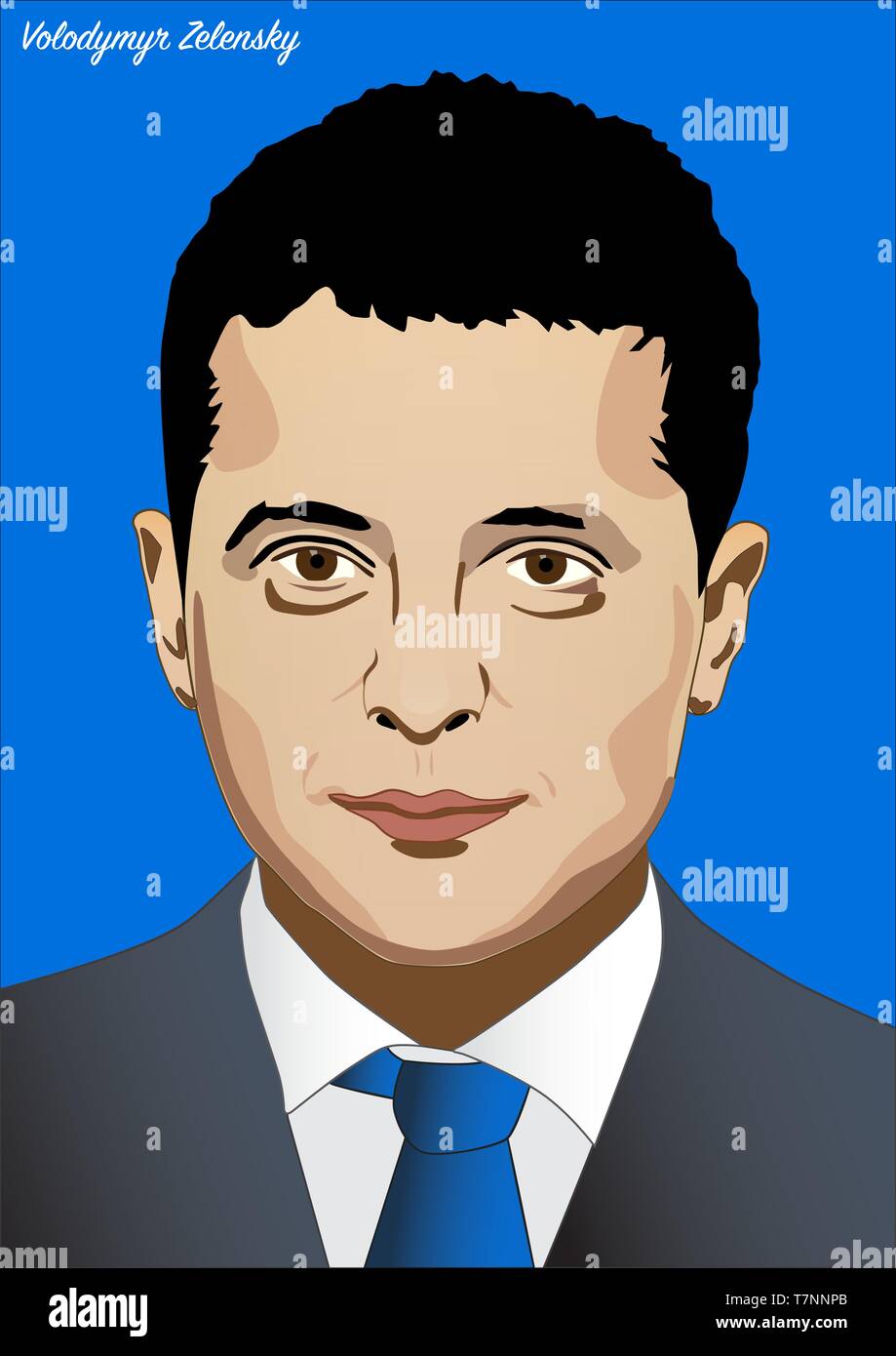 Kiev/Ukraine - May 02, 2019: Vector portrait of Volodymyr Zelensky, President of Ukraine since 2019 Stock Vector