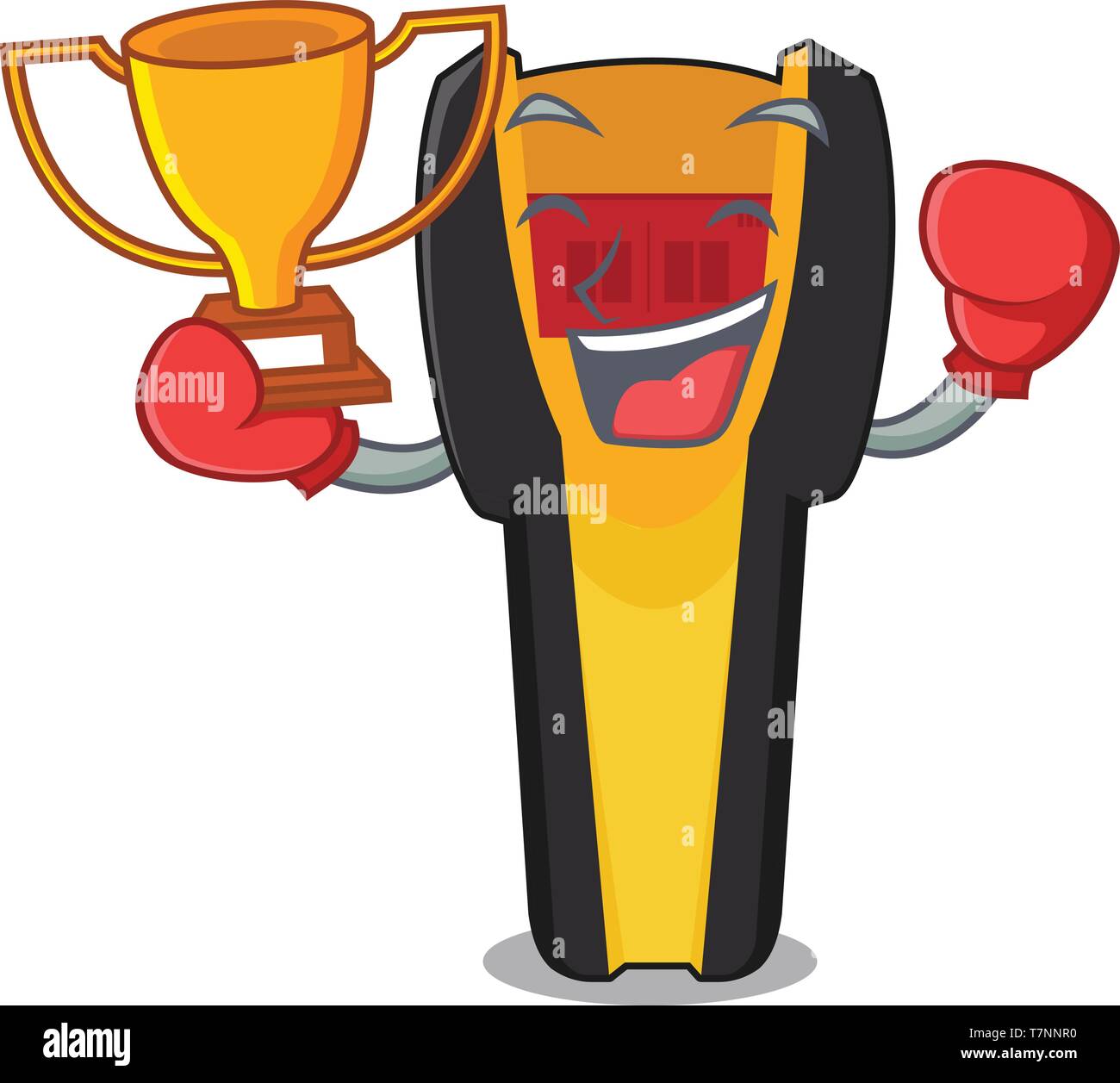 Boxing winner stud friends above wooden cartoon table Stock Vector