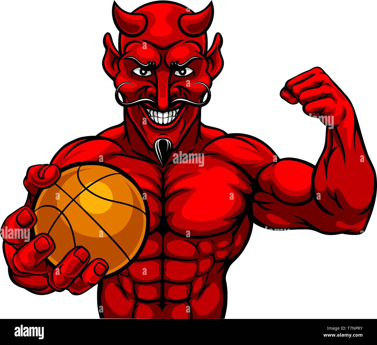 Devil Basketball Sports Mascot Holding Ball Stock Vector