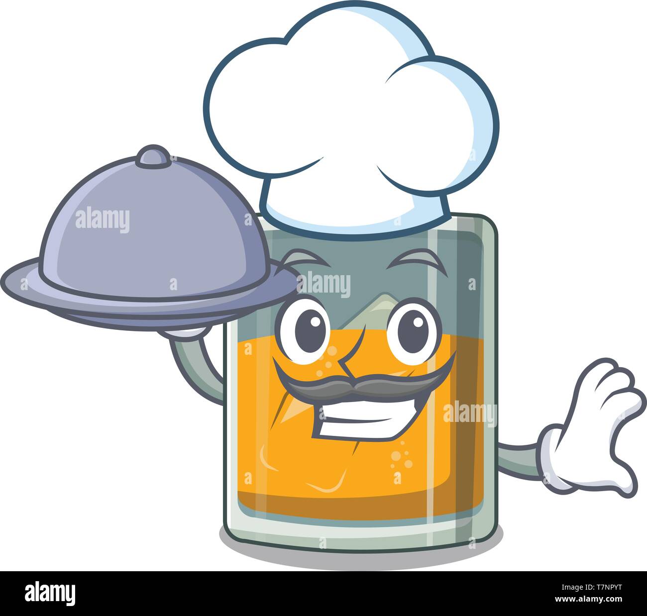 Chef with food glass of cartoon whiskey above table Stock Vector Image ...