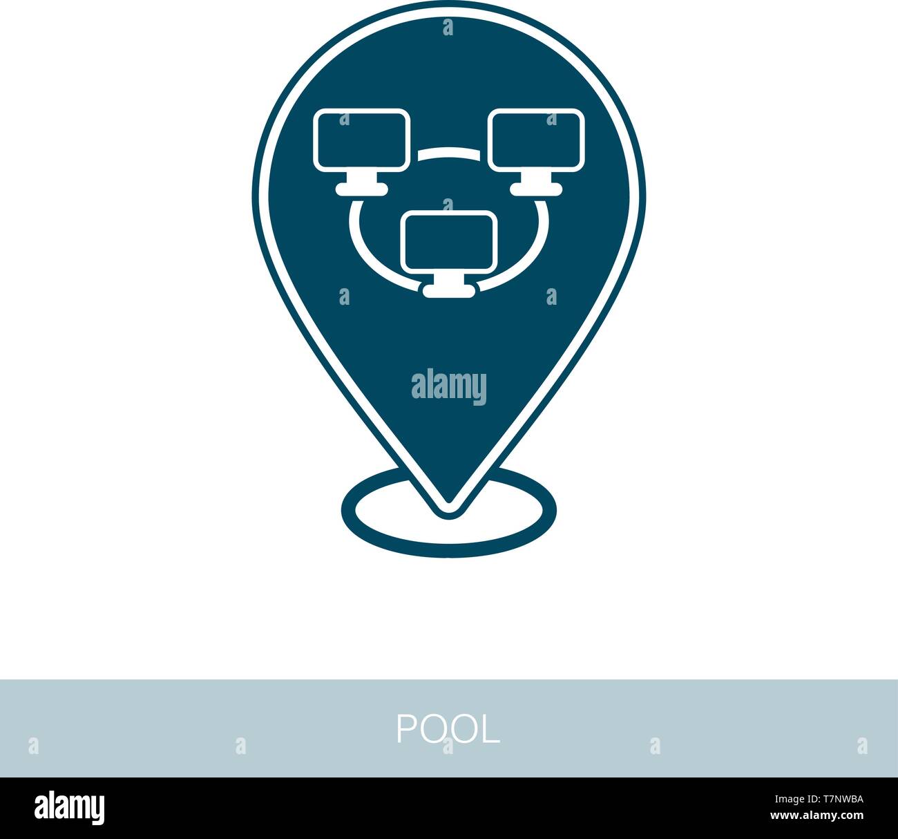 Bitcoin Mining Pool Pin Map Icon With Peer To Peer Computer Network - 