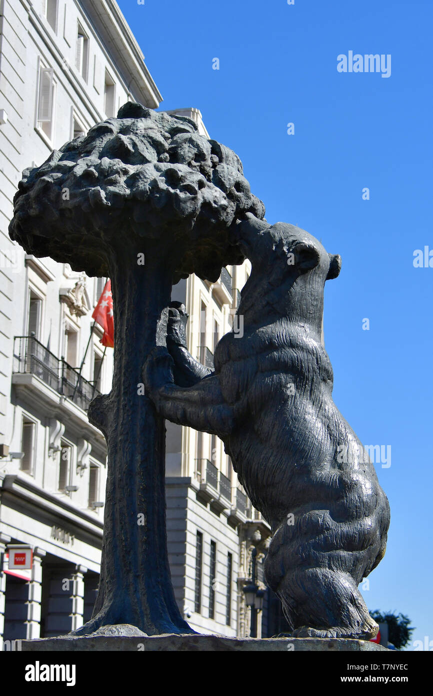 Statue of the Bear and the Strawberry Tree, Estatua del Oso y el Madroño, Madrid, Spain Stock