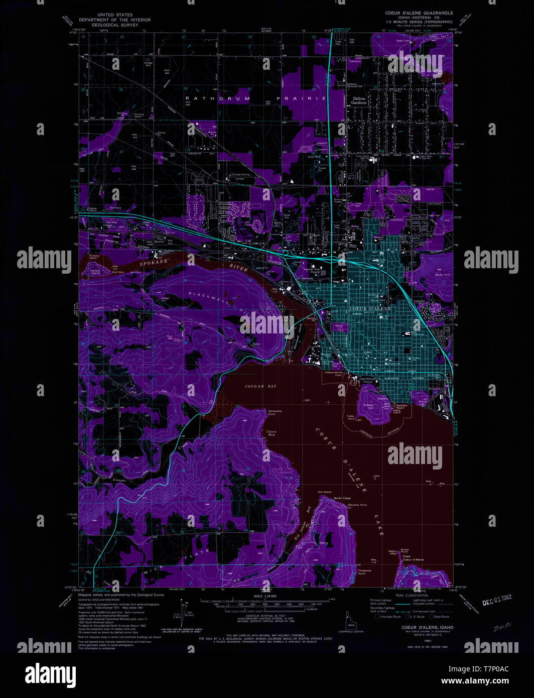 USGS TOPO Map Idaho ID Coeur DAlene 235741 1981 24000 Inverted Restoration Stock Photo