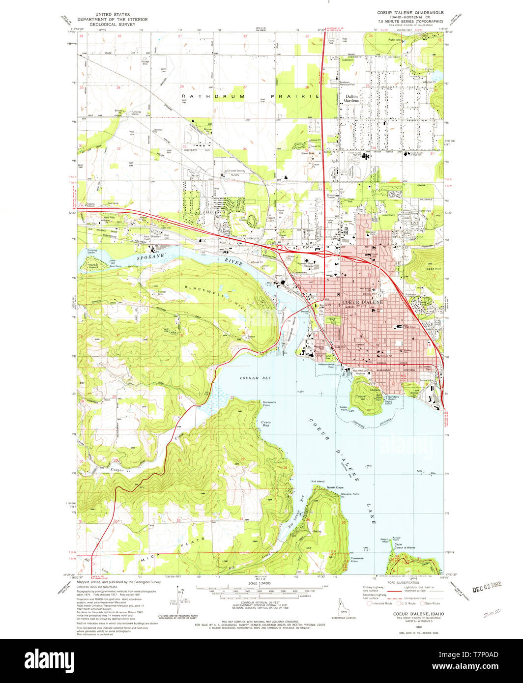 USGS TOPO Map Idaho ID Coeur DAlene 235741 1981 24000 Restoration Stock Photo