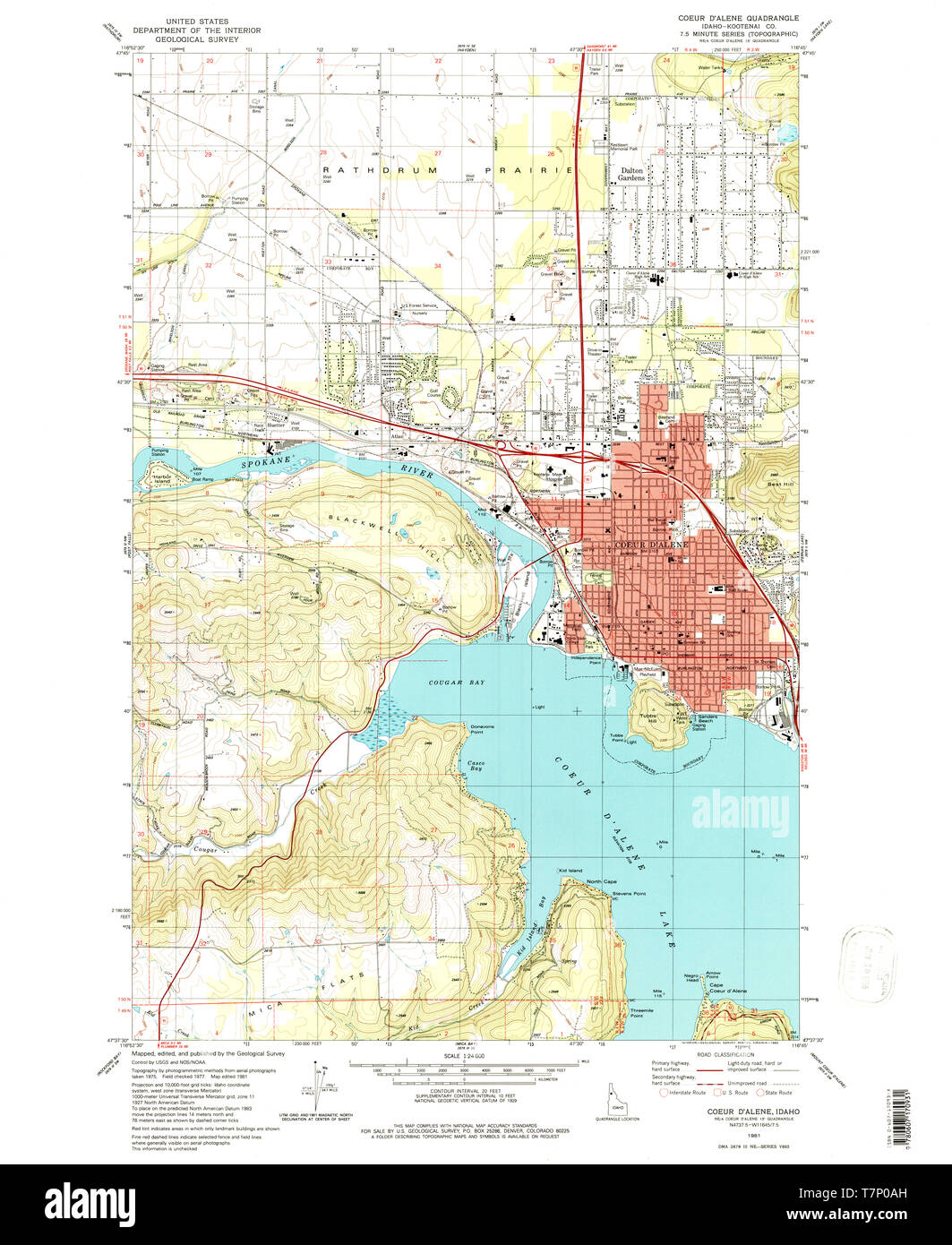 USGS TOPO Map Idaho ID Coeur DAlene 235742 1981 24000 Restoration Stock Photo