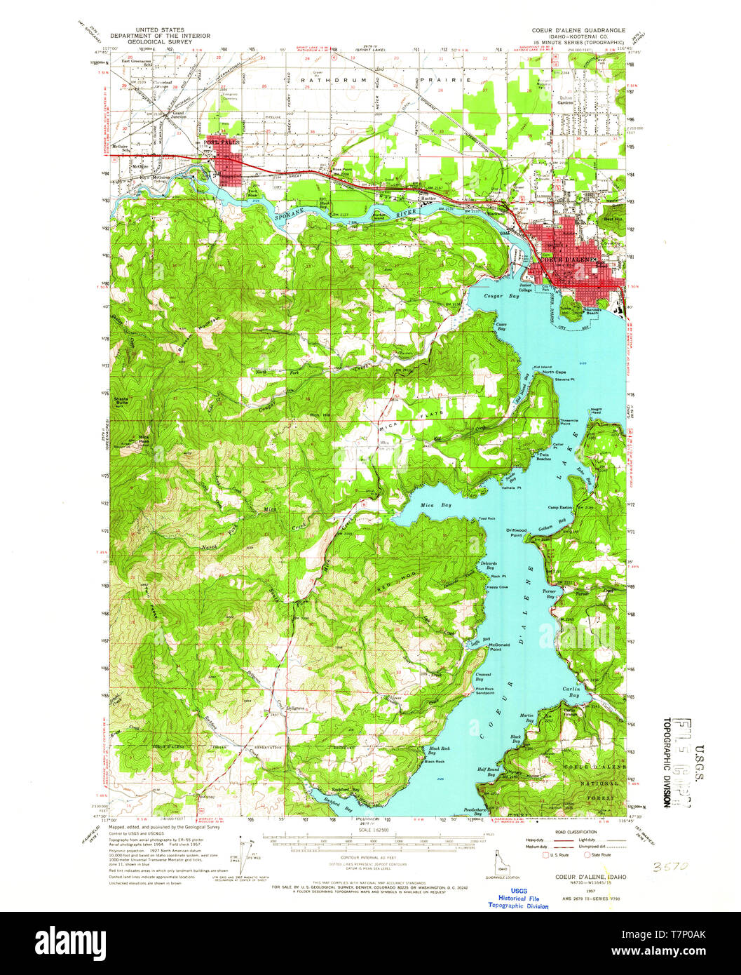 USGS TOPO Map Idaho ID Coeur DAlene 238992 1957 62500 Restoration Stock Photo
