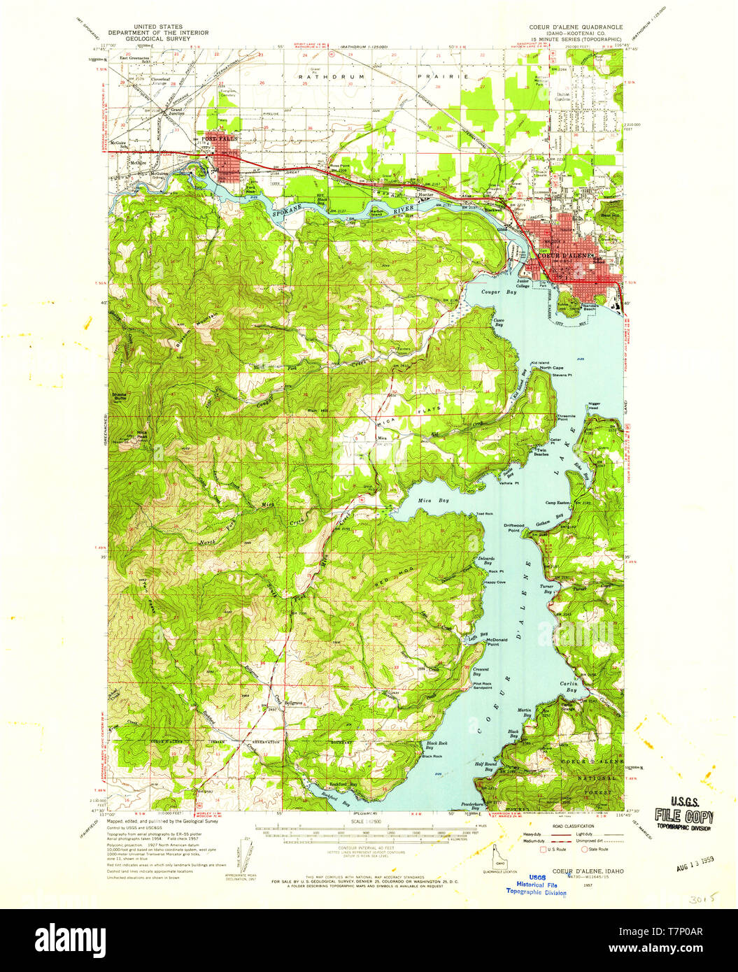 USGS TOPO Map Idaho ID Coeur DAlene 238993 1957 62500 Restoration Stock Photo