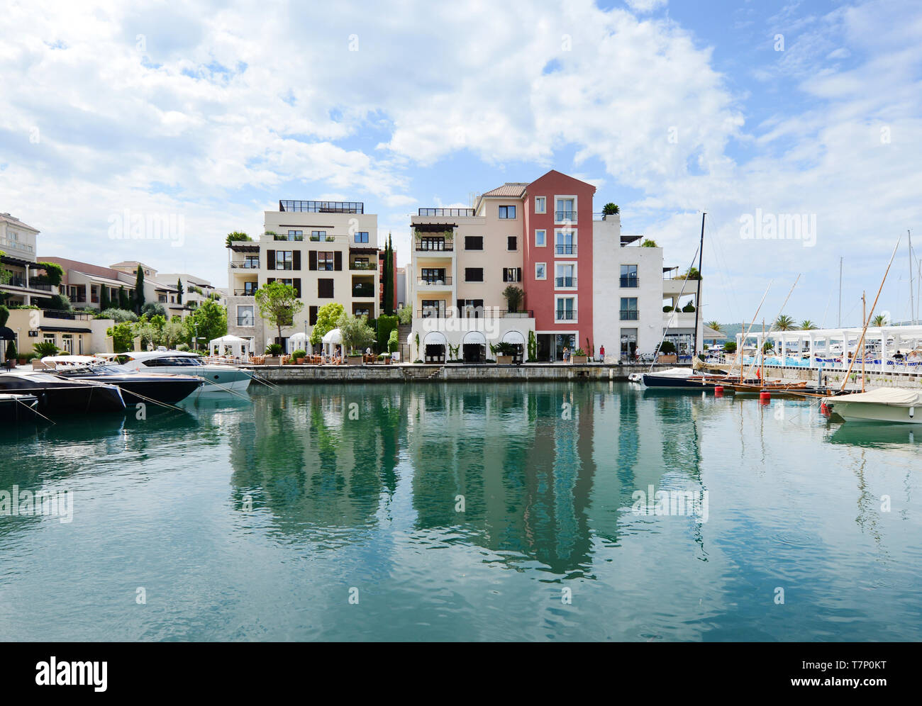 View of The Luxury yacht marina with the modern apartment complex of Porto ...
