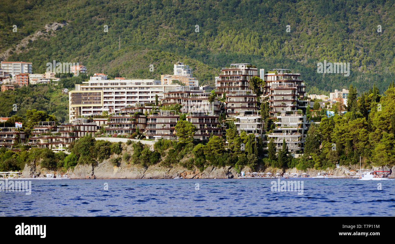 Complex of luxury villas on the cape Zavala in Budva, Montenegro Stock