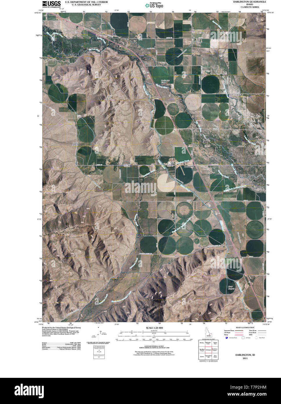 USGS TOPO Map Idaho ID Darlington 20110222 TM Restoration Stock Photo