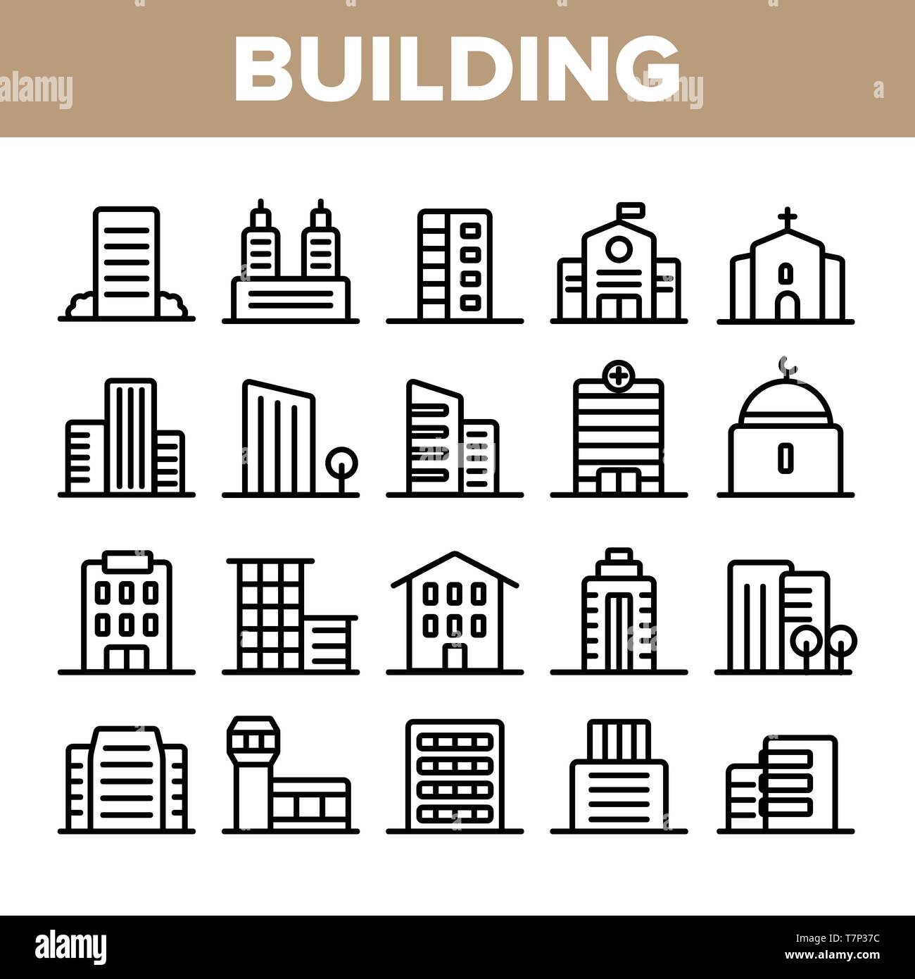 City, Town Buildings Linear Icons Vector Set. High Rise, Multi Storey ...