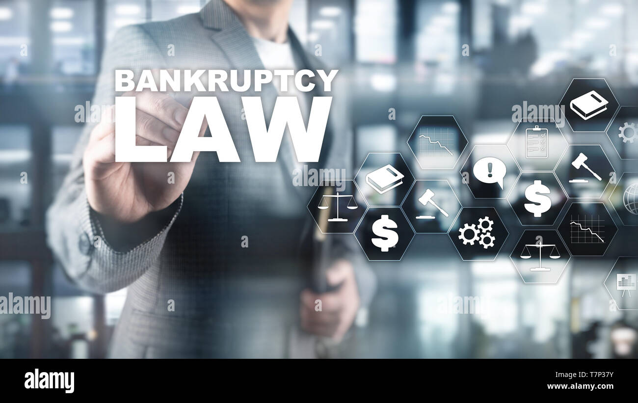 Bankruptcy law concept. Insolvency law. Judicial decision lawyer business concept. Mixed media financial background Stock Photo
