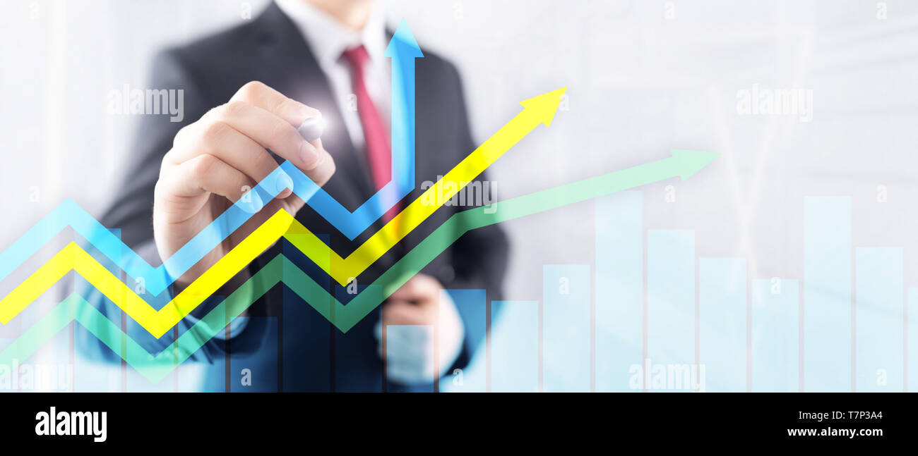 Financial growth arrows graph. Investment and trading concept. Stock Photo