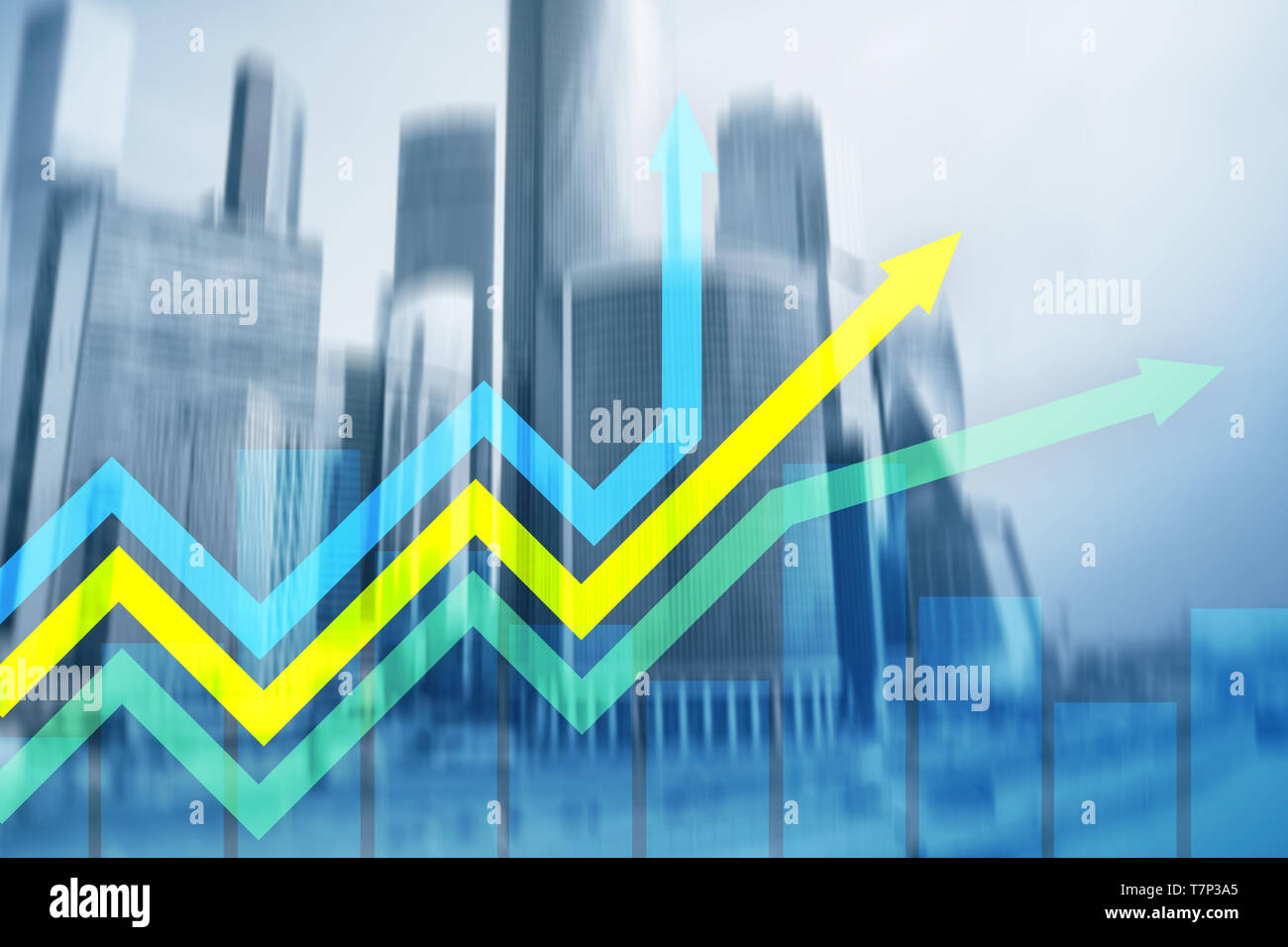 Financial growth arrows graph. Investment and trading concept. Stock Photo